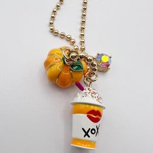 Betsey Johnson Pumpkin Spice Latte PSL Charm Necklace 15”-18” autumn fall